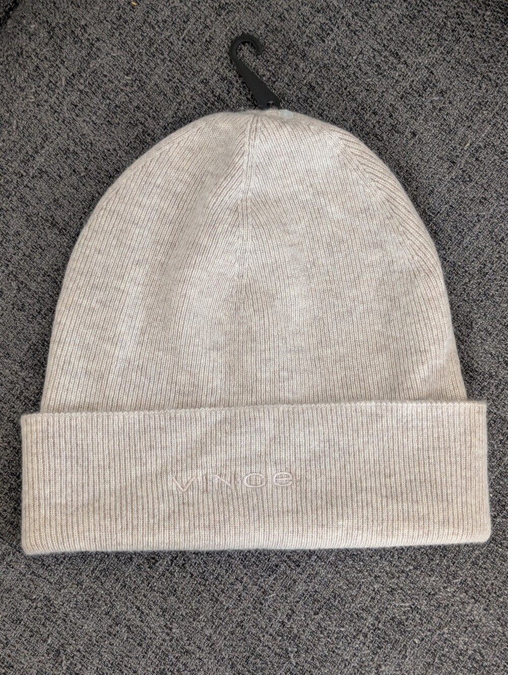 VINCE Fine Rib Double Layer Cuff Knit Hat In Neutral - Picture 2 of 7